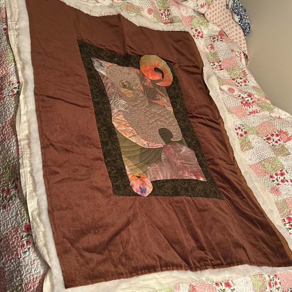 New finished homemade patchwork machine & hand sewn lap quilt ~52”x40”